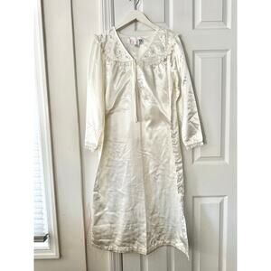 Moon Dance Vintage Ivory Satin Edwardian Full Length Floral Lace Nightgown M